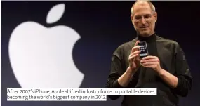  ??  ?? After 2007’s iPhone, Apple shifted industry focus to portable devices, becoming the world’s biggest company in 2012.