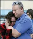  ?? MARCIO JOSE SANCHEZ — AP ?? A parent embraces their child as they are reunited following a shooting at Saugus High School on Thursday in Santa Clarita.