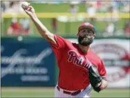  ?? JOHN RAOUX — THE ASSOCIATED PRESS ?? Phillies starting pitcher Jake Arrieta throws in the first inning against the Pirates on Tuesday in Clearwater, Fla.