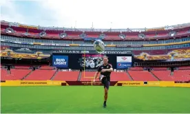  ?? Photograph: Jim Watson/AFP/Getty Images ?? Andy Ellis, a former All Blacks scrum-half now playing for New York in Major League Rugby, promotes Saturday’s Test at Fedex Field.