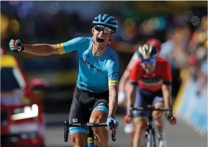  ?? STEPHANE MAHE / REUTERS ?? Magnus Cort Nielsen celebrates after winning yesterday’s stage of the Tour de France