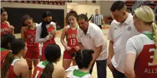  ?? COURTESY PHOTO ?? Coaches Dale Cisneros Sr. and Dale Cisneros Jr. of Questa talk strategy with the Red team at the All-Star Basketball game March 17.