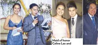  ??  ?? Charming hosts Amanda Fernandez, Lester Abesamis Eduardo Garcia Maid of honor Celine Lao and best man Enrique Fernandez Jr.