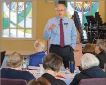  ?? CONTRIBUTE­D BY LAURA BERRIOS ?? Chaplain Hal Cole talks to the ministers, clergy and church leaders attending a dementia education workshop on Thursday at Due West United Methodist Church in Marietta.