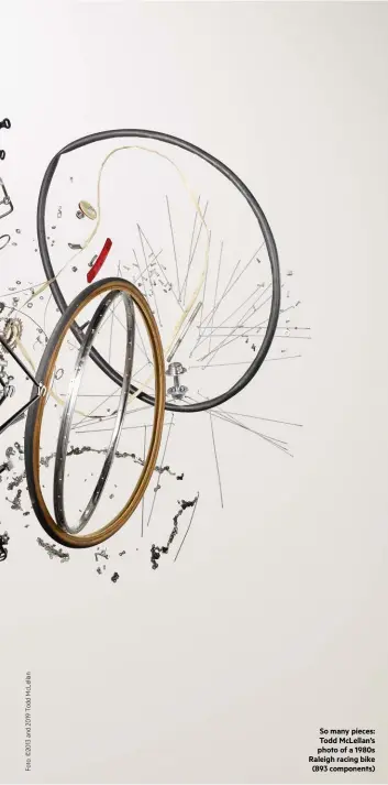 ??  ?? So many pieces: Todd Mclellan’s photo of a 1980s Raleigh racing bike (893 components)