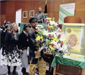  ?? PICTURE: OUPA MOKOENA ?? FAREWELL: Family, friends and comrades bid farewell to the late Pan Africanist Congress stalwart Philip Kgosana on Wednesday at a memorial service at the Sammy Marks Council Chamber.