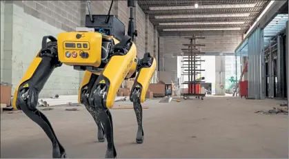  ?? PHOTOS COURTESY OF BRASFIELD & GORRIE ?? Spot the four-legged robot, which sells for $75,000, is being used by constructi­on industries to do 360-degree angle photograph of all the locations or rooms in extensive job sites.