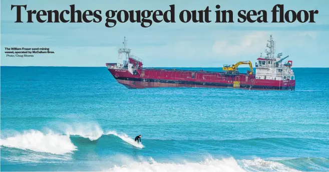  ?? Photo / Doug Moores ?? The William Fraser sand-mining vessel, operated by McCallum Bros.