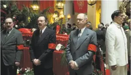  ?? IFC Films ?? Crowley (left), Paul Whitehouse, Buscemi and Tambor mourn Stalin.
