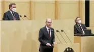  ?? FOTO: DPA ?? Bundeskanz­ler Olaf Scholz (SPD) nutzte eine Rede im Bundesrat, um erste Lockerunge­n in Aussicht zu stellen.