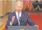  ?? DOUG MILLS/NEW YORK TIMES ?? TOP: ‘As we turn the page on the foreign policy that has guided our nation the last two decades, we’ve got to learn from our mistakes,’ Biden said Tuesday in an address from the White House defending the end of the war in Afghanista­n.