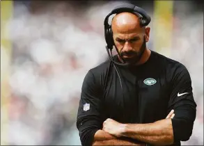  ?? Steve Luciano / Associated Press ?? Jets head coach Robert Saleh on the sideline during Sunday’s 27-12 loss to the Bengals.