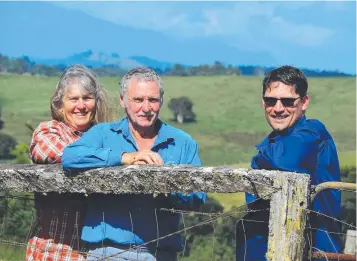  ?? Picture: Terrain NRM ?? Malanda’s Connie, Ken and Trevor Petersen are improving their land through earthworks to repair erosion, tree-planting, fencing and pasture management.