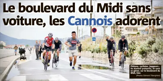  ?? (Photos Clément Tiberghien) ?? Piétons, cyclistes, joggeurs… Ils étaient présents, et sans se gêner, sur le boulevard du Midi, hier.