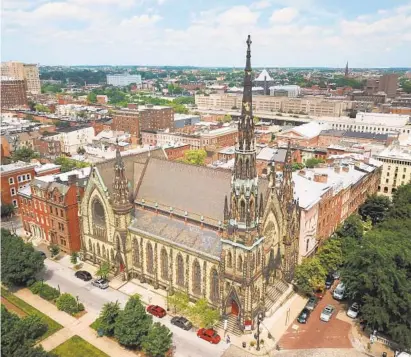  ?? JERRY JACKSON/BALTIMORE SUN ?? Mount Vernon Place United Methodist Church has been listed for sale after its membership declined. Members say they are willing to do what it takes to preserve the historic structure.