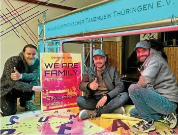  ?? KRISTINA BEIERBACH ?? Alexander Härtel (von links), Christian Burchhardt und Alexander Hahm sind Mitglieder des Vereins Freunde elektronis­cher Tanzmusik Thüringen.