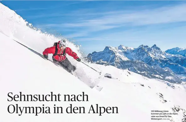  ?? FOTO: DPA ?? 120 Millionen Gäste kommen pro Jahr in die Alpen, viele von ihnen für den Winterspor­t.