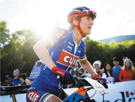  ?? PHOTO COURTOISIE, MATHIEU BÉLANGER ?? La médaillée olympique Catharine Pendrel a repris la compétitio­n, hier, au Mont-sainte-anne, après une absence de 11 semaines en raison d’une blessure à l’épaule.