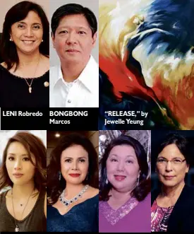  ??  ?? LENI Robredo BONGBONG Marcos “RELEASE,” by Jewelle Yeung
JEWELLE Yeung, Mariquita Yeung, Irene Francisco, Katrina Legarda