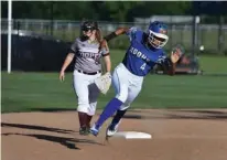 ?? Staff photo by Jerry Habraken ?? Hooks’ Marena Estell rounds second base during a bi-district playoff game against Cooper on Thursday at Northeast Texas Community College.