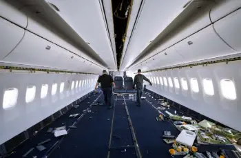  ?? Oded Balilty, The Associated Press ?? Engineers carry out passenger seats as they work on the conversion of a Boeing 767 passenger plane into a cargo plane at the Israel Aerospace Industries in Lod, near Tel Aviv, Israel, on Feb. 13.