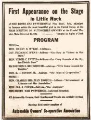  ?? ?? Notice in the Dec. 9, 1921, Arkansas Gazette for a public appearance by Edith Mae Patterson. (Democrat-Gazette archives)