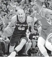  ?? [AP PHOTO] ?? Manu Ginobili, left, announced his retirement on Monday. The former San Antonio Spurs star helped the NBA team win four championsh­ips.