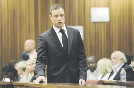  ?? Picture: Gallo Images ?? THE BLADE GUNNER. Oscar Pistorius at the High Court in Pretoria for sentencing in his murder trial on October 21, 2014. The mother of Reeva, the model girlfriend he shot dead on Valentine’s Day in 2013, says she’s had enough of him.