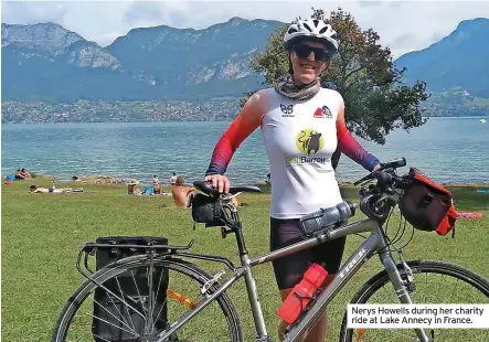  ?? ?? Nerys Howells during her charity ride at Lake Annecy in France.