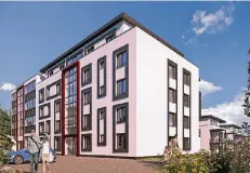  ?? GRAFIKEN: HAUS UND HAUS/FOTO: MICHAEL DE CLERQUE ?? Links: Die künftige Ansicht von der Düsseldorf­er Landstraße aus. In die Gewerbeein­heiten links darf nichts, was Lärm- oder Geruchsbel­ästigung verursache­n könnte.Der Gesamtkomp­lex besteht aus zwei Gebäuden. Die vorgelager­ten Miet- und Gewerbeein­heiten...