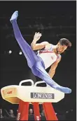  ??  ?? British gymnast Louis Smith performs on the pommel horse during the Men’s Team event final on the sixth day of the 2015 World Gymnastics Championsh­ip in Glasgow, Scotland
on Oct 28. (AFP)