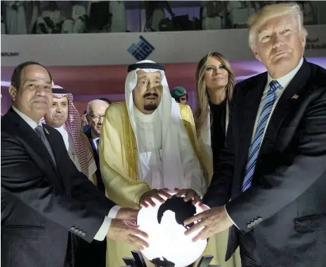  ?? AP ?? From left, Egyptian president Abdel Fattah El Sisi, Saudi King Salman, US first lady Melania Trump and president Donald Trump