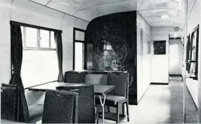  ?? BRITISH RAILWAYS. ?? The interior of the First Class saloon in the Driving Motor coach (left) and the interior of the buffet car, showing the unclassifi­ed seating and service area.