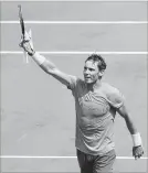  ?? CHRISTOPHE ENA THE ASSOCIATED PRESS ?? Spain’s Rafael Nadal celebrates winning against Maximilian Marterer.