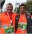  ??  ?? Tom Bailey (left) is all smiles after his first half marathon since 2011. His friend looks as if he could run another one