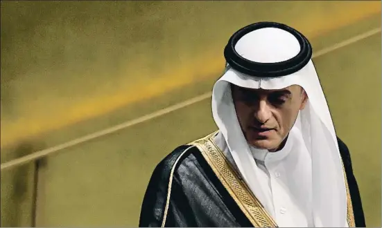  ?? ANGELA WEISS / AFP ?? El ministro saudí de Exteriores, Adel al Jubeir, el pasado 28 de septiembre en la Asamblea General de la ONU, en Nueva York