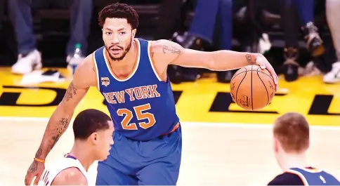  ?? — AFP photo ?? This file photo taken on December 11, 2016 shows Derrick Rose of the New York Knicks as he looks to pass against the Los Angeles Lakers during their NBA match in Los Angeles, California.
