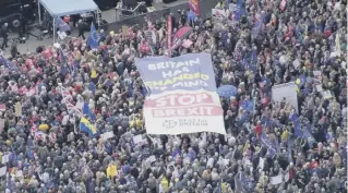  ??  ?? 0 Protesters gather for the Together for the Final Say march in London at the weekend which saw hundreds of thousands turn out to protest against Brexit