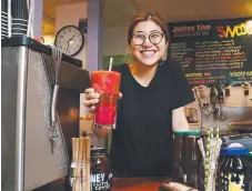  ?? Picture: BRENDAN RADKE ?? Ueno Mach of vegetarian cafe and juice bar Snoogies. Snoogies phased out plastic straws over a year ago.