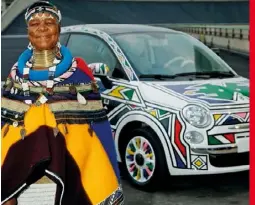  ??  ?? LEFT: Esther Mahlangu has collaborat­ed with many internatio­nal brands, including Fiat. RIGHT: She recently teamed up with BMW again – this time she decorated the interior of a car. BELOW RIGHT: Her line of sneakers is a hit with customers.