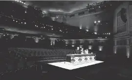  ??  ?? “America’s Got Talent” judges, from left, Howie Mandel, Sofia Vergara and Simon Cowell watch auditions without an audience. TRAE PATTON/ NBC