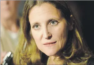  ?? CP PHOTO ?? Minister of Foreign Affairs Chrystia Freeland speaks to reporters outside the House of Commons in Ottawa Tuesday.