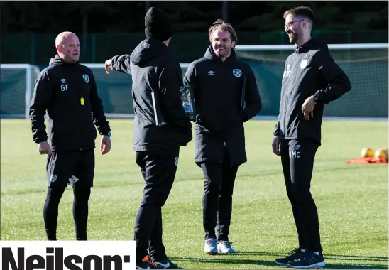  ??  ?? Robbie Neilson ( second from right) wants his side to start as they mean to go on when they kick- off their season tonight