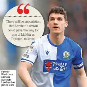  ?? ?? Former Blackburn captain Darragh Lenihan has joined Boro