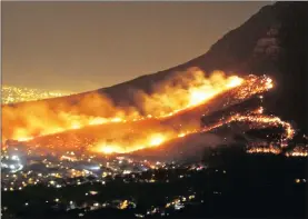  ?? Picture: ER24 ?? ABLAZE: The Vredekloof fire lit up the foothills of Table Mountain.