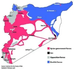  ??  ?? Areas of control across Syria, prior to the Turkish offensive into Afrin in the northwest