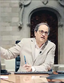  ?? RUBEN MORENO / EFE ?? Quim Torra durante la videoconfe­rencia de presidente­s autonómico­s