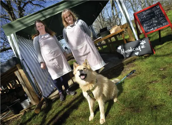  ?? Bild: ANNIKA KARLBOM ?? FIKASTÄLLE FÖR FYRFOTADE. Sjuårige finska lapphunden Panzar har redan gjort sig hemmastadd tillsamman­s med Jenny Andersson och Ivona Brzostek.