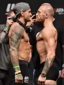  ?? Jeff Bottari Zuffa LLC ?? Lightweigh­ts Dustin Poirier, left, and Conor Mcgregor will meet in the main event of UFC 257 on Saturday in Abu Dhabi, United Arab Emirates.