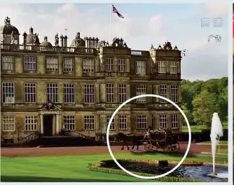  ??  ?? Stately home: The massive country pile seen in the advert appears to be Longleat House in Wiltshire, complete with a royal carriage (circled)